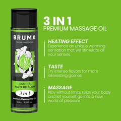 Bruma-Olio da Massaggio Premium Effetto Calore e Sapore Anguria 3 in 1 da 100 ml: Esplora il Piacere Fruttato del Massaggio Intimo - C.farma&beauty 